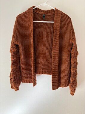 Alya Francesca’s Rust Brown Chunky Knit Bobble Balloon Sleeve Cardigan Small